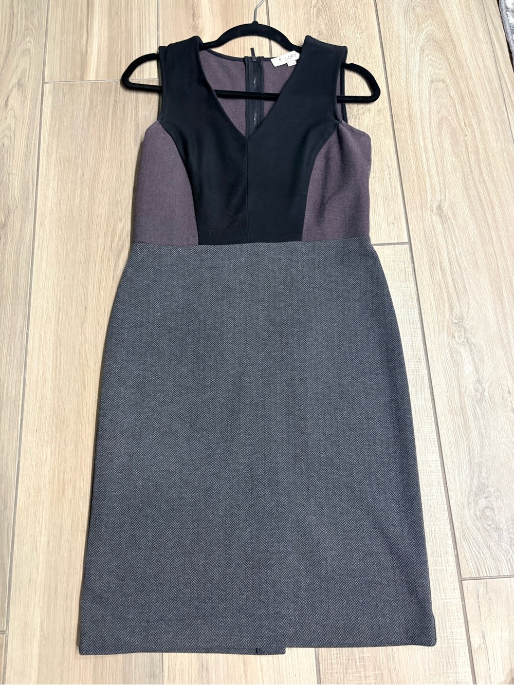 LOFT Colorblock Midi Sheath Dress in Black, Plum & Charcoal